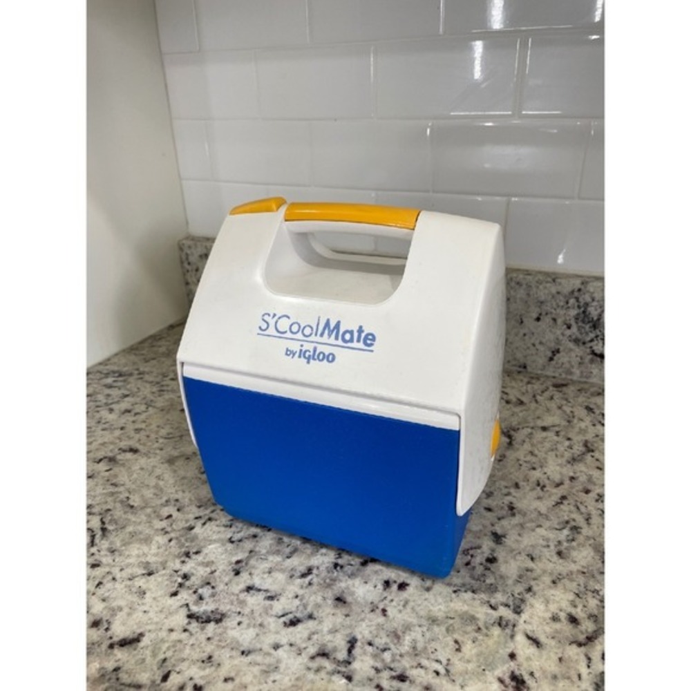 🚀 Vintage Igloo S'CoolMate Lunchbox Cooler‎ White Blue Yellow Collectible